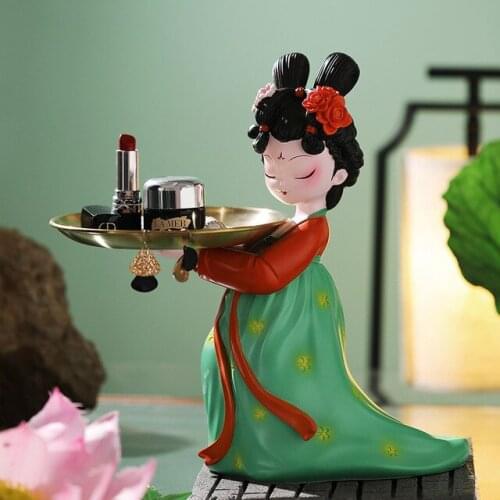 Chinese Resin Costume Girl Storage Tray Ornaments Home Livingroom Desktop Figurines Decoration Store Hotel Club Furnishing Craft