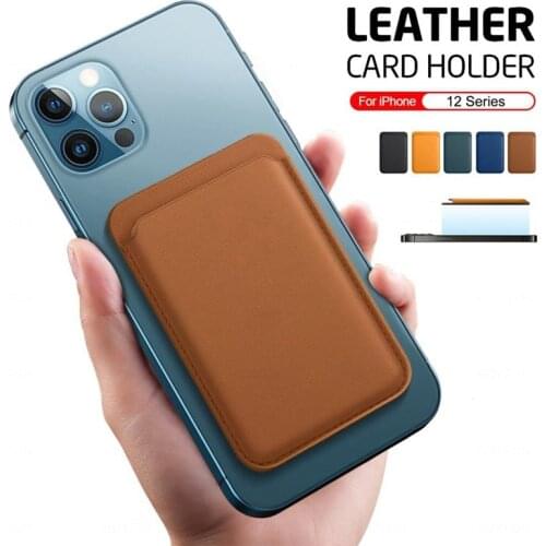 For iPhone 12 Pro Max 12Mini Macsafe Magnetic Card Holder Case Luxury Leather Wallet Card Solt For Apple12 Macsafing Cover Coque