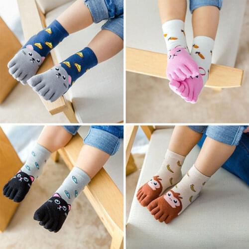 Pudcoco Cute Kids Five Fingers Socks Cotton Fashion Non Slip Pilates Cute Animal Toe Socks Print Children Clothing