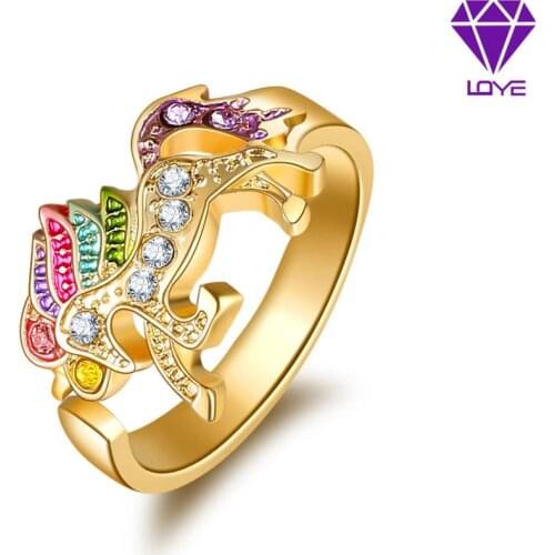 Cute Cartoon Unicorn Rings for Women Opening Adjustable Crystal Zircon Finger Ring Jewelry Gift Wholesale Dropshipping