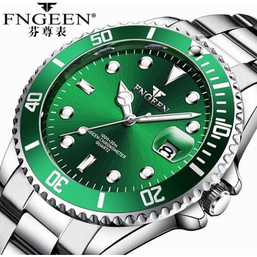 Men Watch 2020 High Quality FNGEEN Brand Quartz-watch Stainless Steel Water Ghost Men Watches Luminous Analog Display Erkek Saat