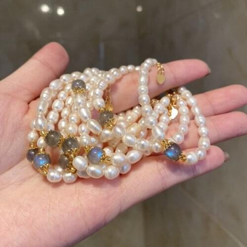 New Arrival Natural Gray Moonstones Freshwater Pearls Strand Bracelets for Women Female Fashion Jewelry Hand Accessories YBR281
