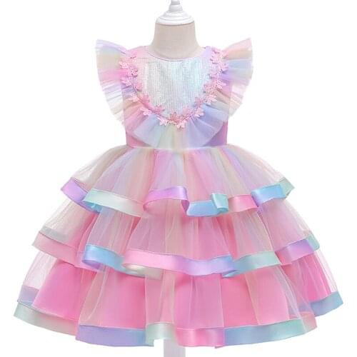 Teenage Girl Cothes 2021 New Style Flying Sleeve Layered Dress for Girls Birthday Party Kids Vestidos Childrens Clothing 3-10Y