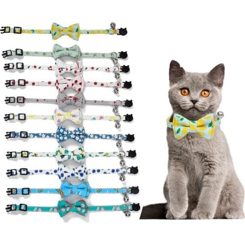 Pet Cat Collar Cute Bowknot With Bells Durable Nylon Adjustable Pet Collars for Cats Small Dogs Puppy Neck Strap Accessories