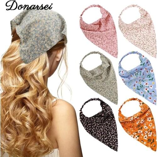 Donarsei 2021 New Bohemia Print Triangle Headband For Women Elastic Flower Hairbands Girls Turban Bandage Bandanas Headwear