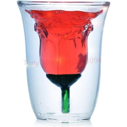 Romantic Lover Rose Beer Glass Cup 180ml Wine Champagne Double Wall Glasses Creative Whiskey Vodka Shot Glass Mug Valentine Gift