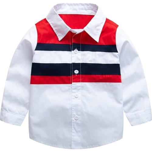 Oklady Mixed Color Boys Shirts European Style white Full Sleeve Casual School Uniforms Blouses Turn-down Collar