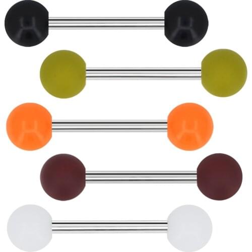 BODY PUNK 5pcs/set 14G Surgical Steel with Colorful ball Tongue Barbell Rings Rubber Painted Tongue Piercing Jewelry for Women