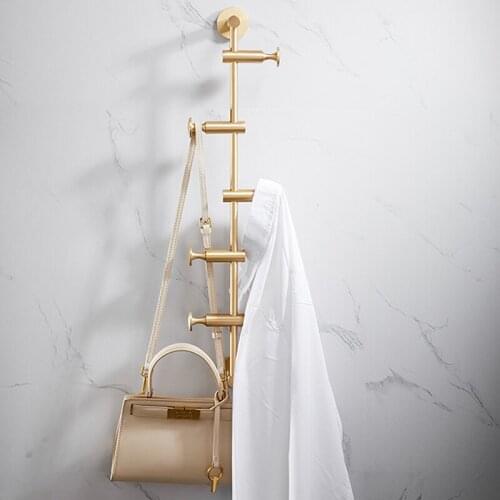 Solid Brass Coat Rack Wall Mount Bedroom Coat Hook Light Luxury Clothes Rack with 3/5 Hooks for Hats, Scarves, Clothes Handbags