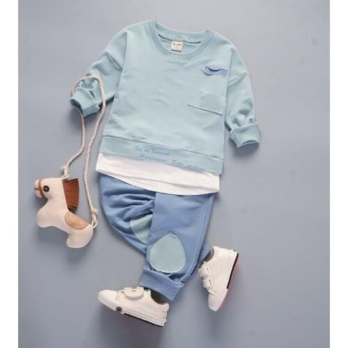 Spring Autumn Children Clothes Baby Boys Girl solid pocket long sleeve T Shirt Stripe Pants 2pcs/sets Kids Coat Toddler Suit set