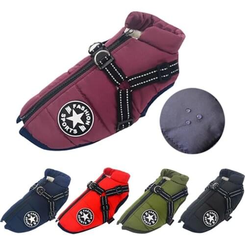 Waterproof Pet Dog Jacket With Harness Winter Warm Dog Clothes For Labrador Big Dog Coat Chihuahua French Bulldog Clothing