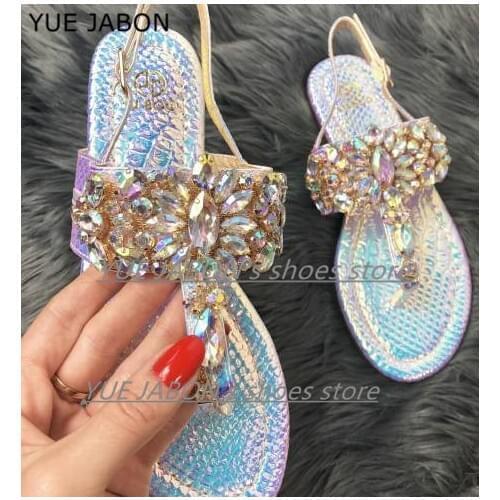 2020 Women Sandals Pink Gold Crystal Summer Shoes Women Large Size 43 Flat Women Sandals Womens Summer Shoes Sandals Flip Flops