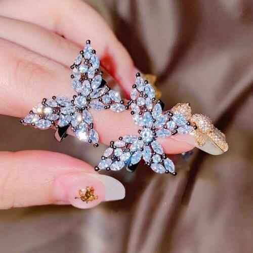 Jewel Butterfly Wedding Rings For Women 925 Silver Shiny Zircon Pave Inlay Adjustable Opening Ring Bride Jewelry Christmas Gift