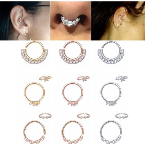 ZS 1PC Septo Nose Rings Daith Crystal Cartilage Tragus Piercing Earring Septum Helix Clicker Rings Conch Rook Piercing Jewellery