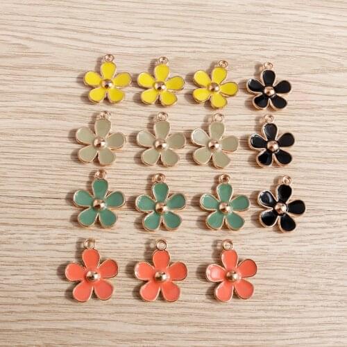 10pcs 18*21mm 5 Colors Alloy Enamel Flower Charms for Necklaces Pendants Earrings Bracelets DIY Handmade Jewelry Findings Making