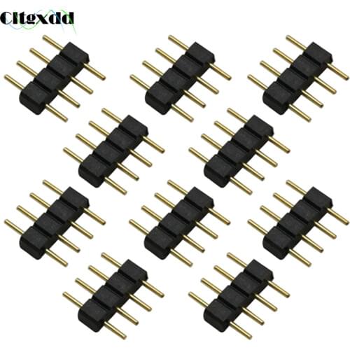10PCS/Lot LED Connector Adapter 4Pin Gold-Plated Needle Male Type Double 4 Pin RGB Connector For 5050 Led Strip Light Connector