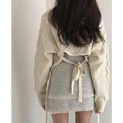2020 Korean Fashion Women Sweater V-neck Lace Up Winter Long Sleeve Tops Knitted Pullover Sexy Hollow Out Plus Size Pullover