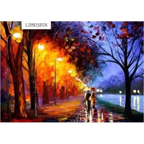 5D Full Drill DIY Diamond Painting Scenic Rain In The City Square Rhinestone Embroidery Home Decor