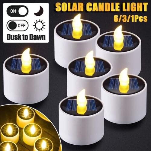 6Pcs Solar Tea Light Outdoor Candle Flameless IP65 Waterproof LED Candle Lantern Camping Party Home Decoration Flame Light