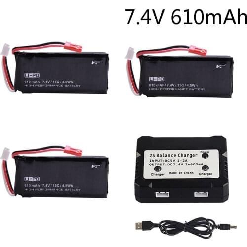 High quality lipo battery 7.4V 610mAh with 7.4V charger For Hubsan X4 H502S H502E H216A RC Quadcopter Drone Parts 15C 4.5WH