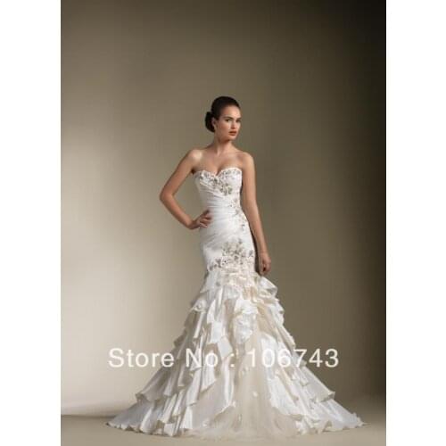 Free shipping 2016 new style best seiier Sexy bride wedding Custom size crystal mermaid sweetheart pleat wedding dress