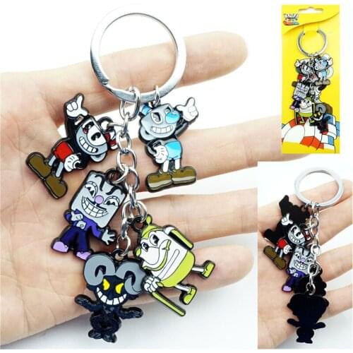 Game Cuphead Keychain Keyring 5 in 1 set Alloy Metal Pendant Cartoon Figures Key Ring Cosplay Accessories Gift