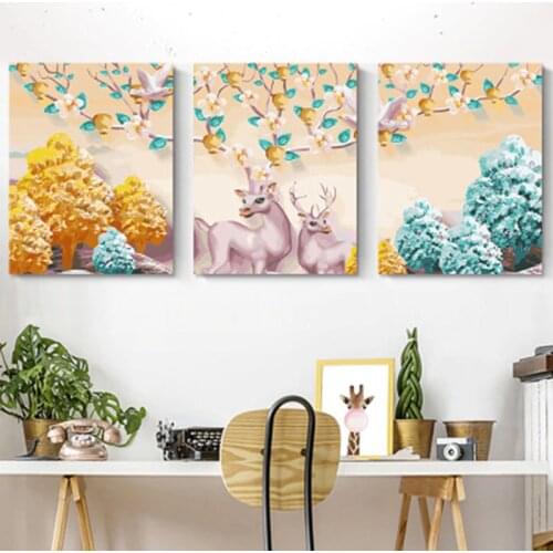 Painting pictures by numbers Triptych Modular Coloring Picture Deer Abstract Paint Home Decor Wall Sticker Unfinished