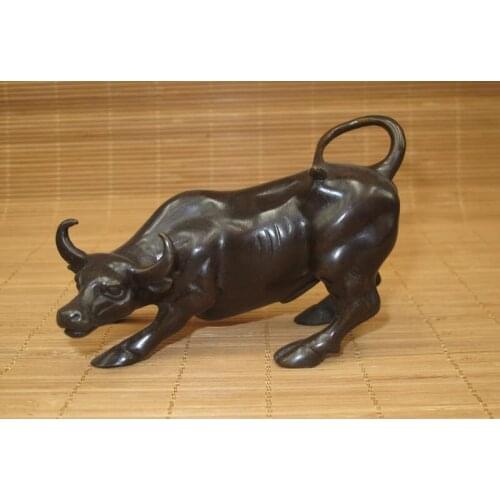 Chinese Feng Shui Bronze Carved Lucky Wealth Twelve Zodiac bull OX Statue a 0518