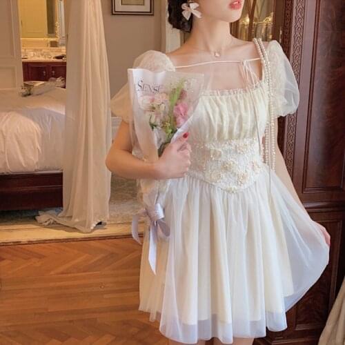 Summer Vintage Fairy Dress Women Patchwork Lace-up Mini Evening Party Dress Female Y2k Sweet Princess Bodycon Dress 2021 Wedding