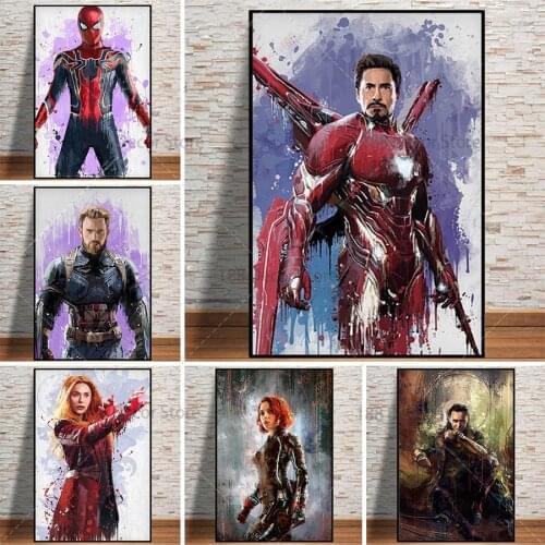 Marvel Avengers Superhero Watercolor Painting Spiderman IronMan Canvas Poster and Print Wall Street Art Picture for Living Room