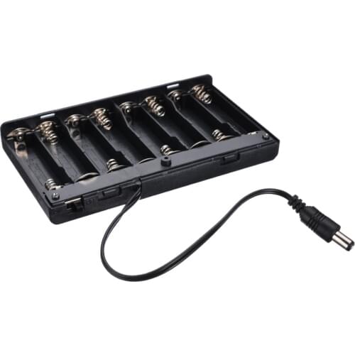 Mayitr 1pc 2.1mm x 5.5mm Male Plug Battery Storage Box DIY Plastic 8x AA Battery Holder Case With ON-OFF Switch + Cover