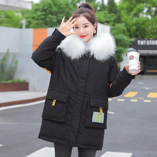 Fashionable bubble hooded down cotton coat ladies Parker Jacket Large Collar Trim Winter Top Warm Fur women Lined puffer Coats