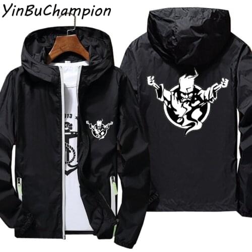 Mens Thunderdome Hardcore Pilot Bomber Thin Reflective Sunscreen Windbreaker Skin Zipper Hooded Coat Sports Oversized Jacket