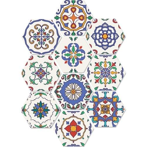 Morocco style floor stickers Creative simple DIY hexagon ceramic tile sticker waterproof non-slip wall stickers home decoration