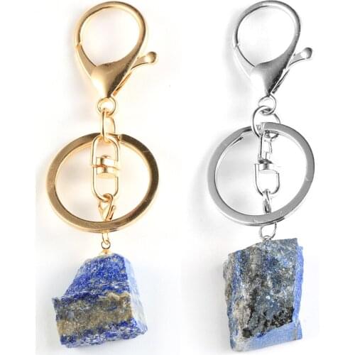 Irregular Lapis Lazuli Obsidian Pendant Key Chain For Fashion Women Men Natural Stone Keychain Ring Key Holder BOHO Jewelry