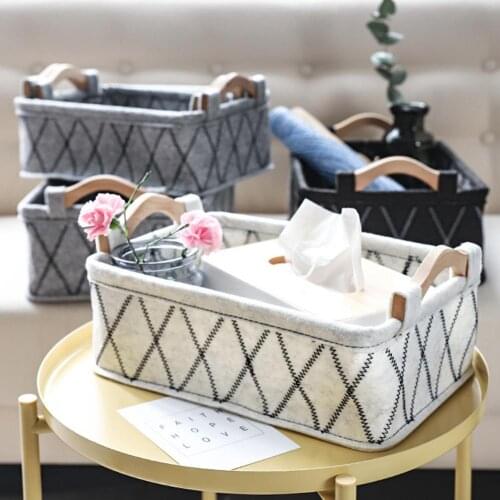 Nordic Black Felt Cloth Desktop Storage Basket With Handles Simple Home Sundries Organizer Frame Ins Seasoning Finishing Basket