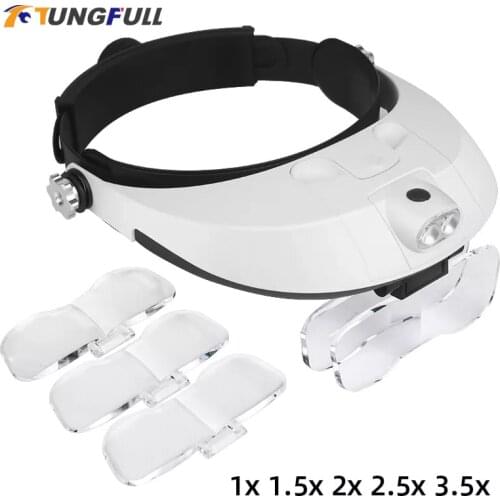 TUNGFULL Magnifier headband glasses magnifier binocular glass headset magnifier glasses with light wearing style Repair Tool