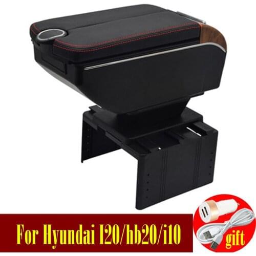 For Hyundai I20/hb20/i10 armrest box Double doors open 7USB Centre Console Storage Box Arm Rest