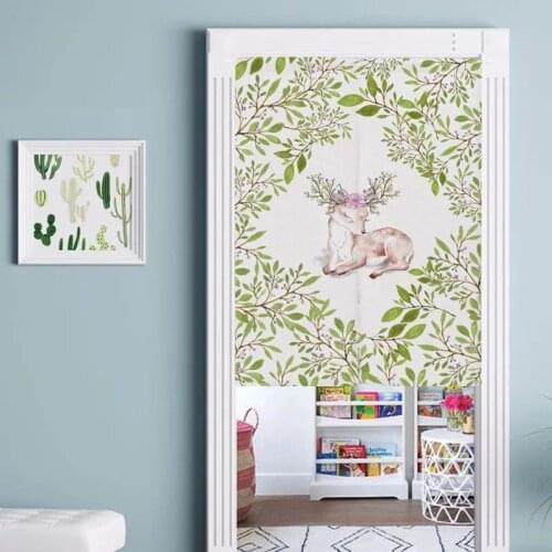 Penguin Deer Fabric Cotton Linen Door Curtain Kitchen Restaurant Half Panel Curtain Living Room Household Tube Curtain