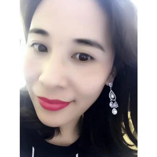 Natural fresh water pearl drop earring long feather of peacock 925 sterling silver with cubic zircon top quality fashion jewelry