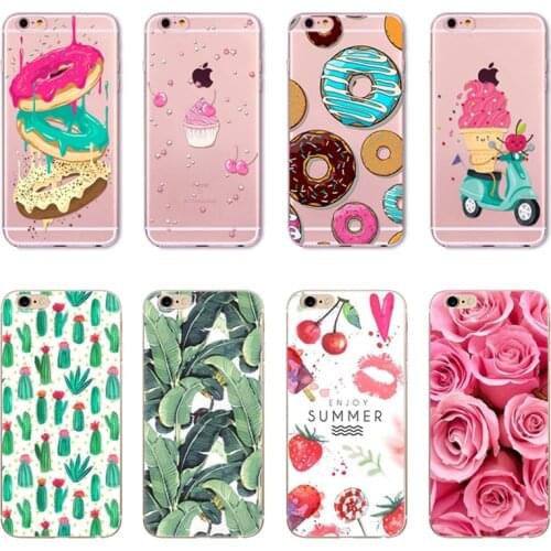 Flower Leaves Silicone Case For iPhone 7 7Plus 8 8Plus Case Soft TPU Silicone Cactus Ice Cream Cover For 6 6S 5 5S SE Capa Bags