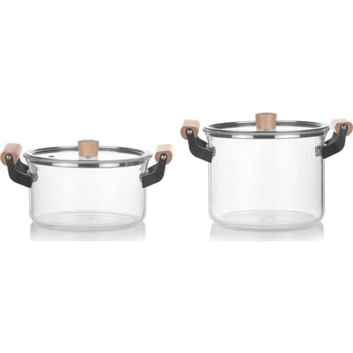 HOT-Glass Pot Heat Resistant Stew Pot Instant Noodles Pot Heat Resistant Double Ear Soup Pot Vegetable Salad Pot