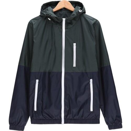 Hooded Contrast Color Zipper Up Jackets Outwear Cheap Windbreaker Men Casual Spring Autumn Lightweight Jacket 2021 New Arrival