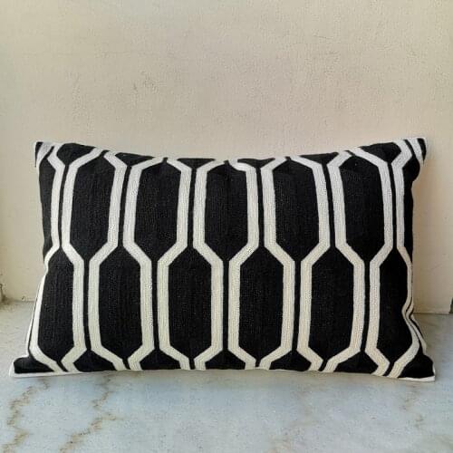 30x50cm Cushion Cove Vintage Black White Geometric Cotton Embroidery Pillow Case with For Sofa Bed Home Decorative 12"x20“inch