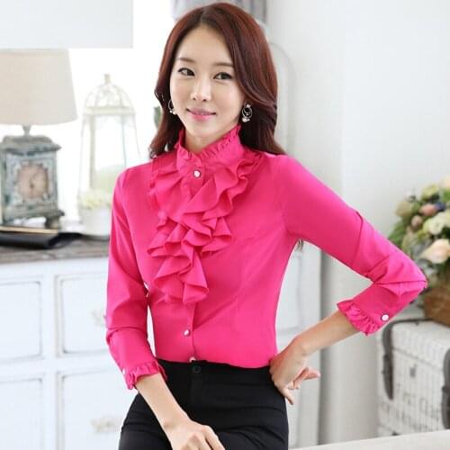 Plus Size 5XL Royal Court Palace Blouses Women Work Ruffles Stand Neck Elegant Camisa Chemise Slim Office Lady Casual Shirts Top