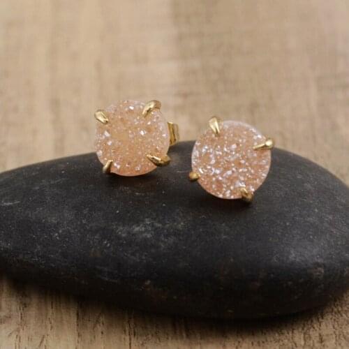 10mm Druzy Studs Exquisite Rainbow Natural Drusy Stud Earrings Round Black White Rosegold Gems Studs Gifts Dropship ZG0250