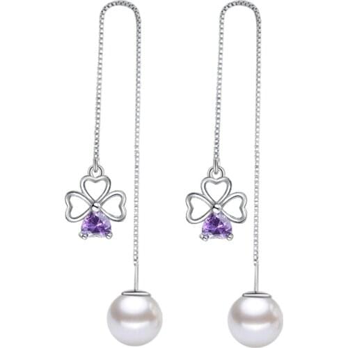 100% 925 sterling silver fashion shiny crystal pearl drop earrings for women jewelry wholesale gift drop shipping