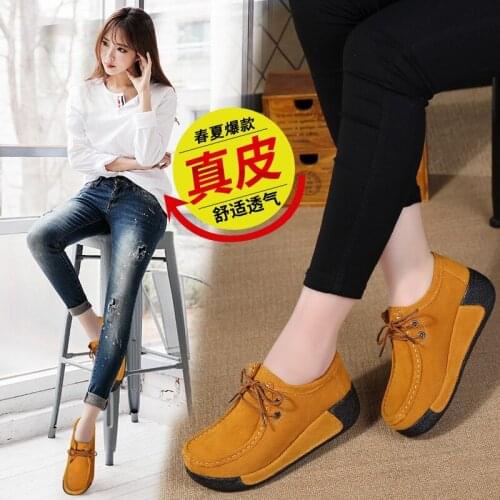 2021 Spring and Autumn New Platform Platform British Casual Winter Rocking Shoes Lace-up Flat Womens Genuine Leather Shoes