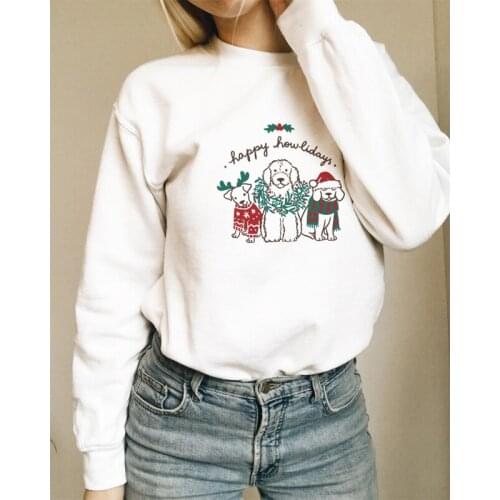 Happy Howlidays Colored Sweatshirt Cute Dog Mom Christmas Gift Pullovers Kawaii Women Long Sleeve Holiday Sweatshirt