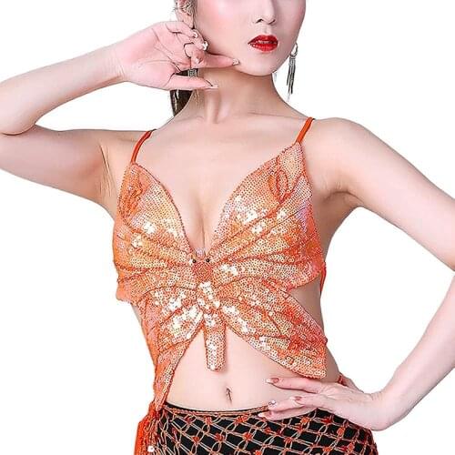 Atoshare Shiny Butterfly Sequin Top Women Y2k Spaghetti Strap Crop Top Fashion Bandage Bra Club Festival Clothing